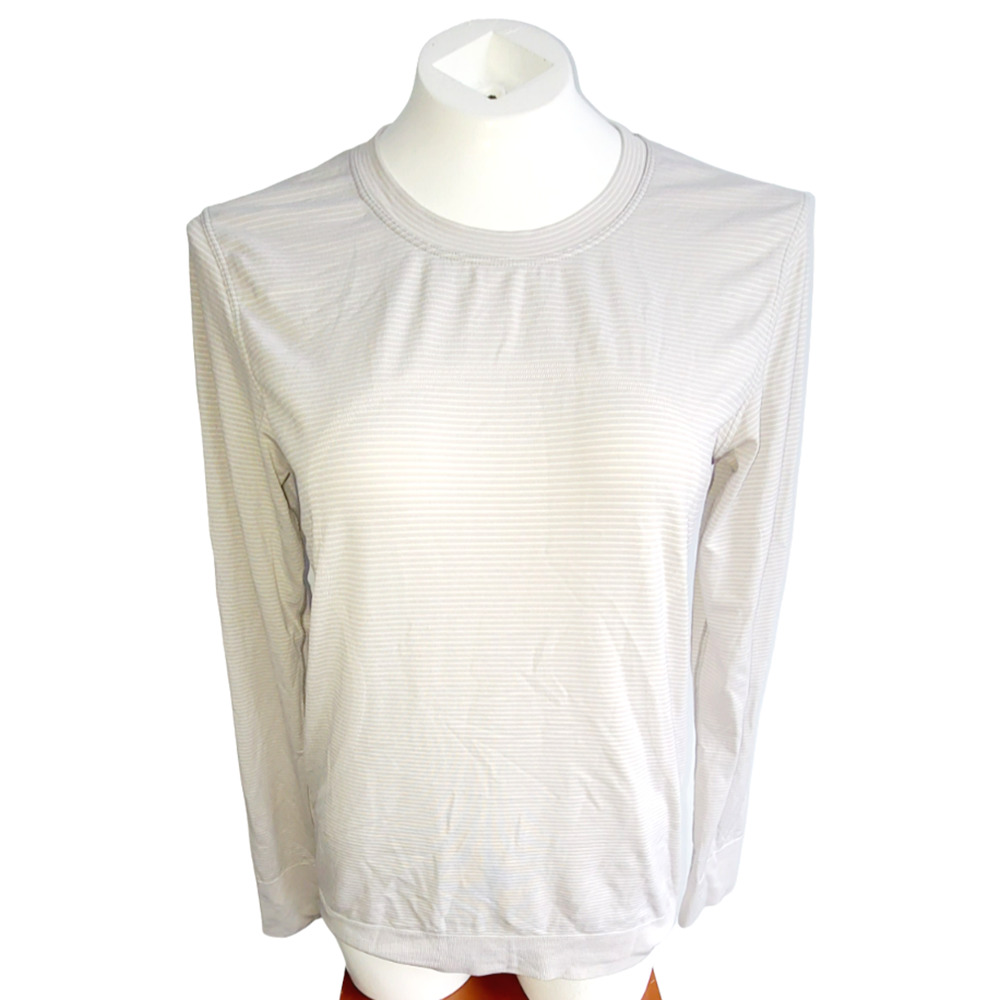 Lululemon Swiftly Tech‎ Long Sleeve Shirt Grey White Stripe Size 6